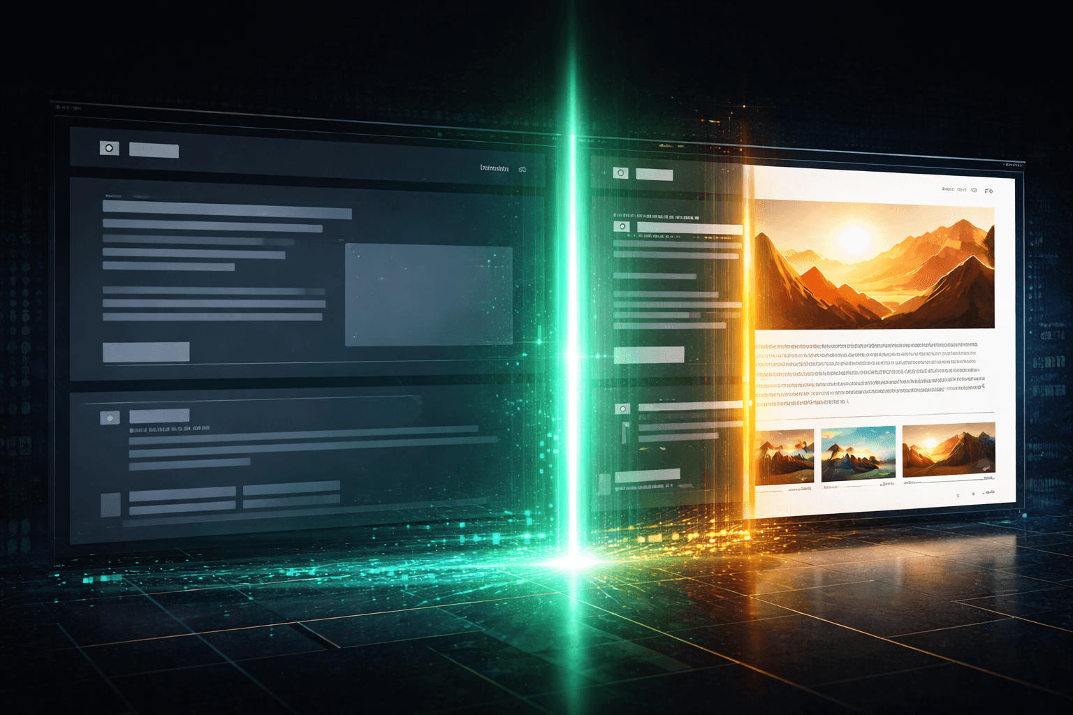 Ein pulsierender Skeleton-Loader verwandelt sich durch Streaming in eine fertige Webseite.