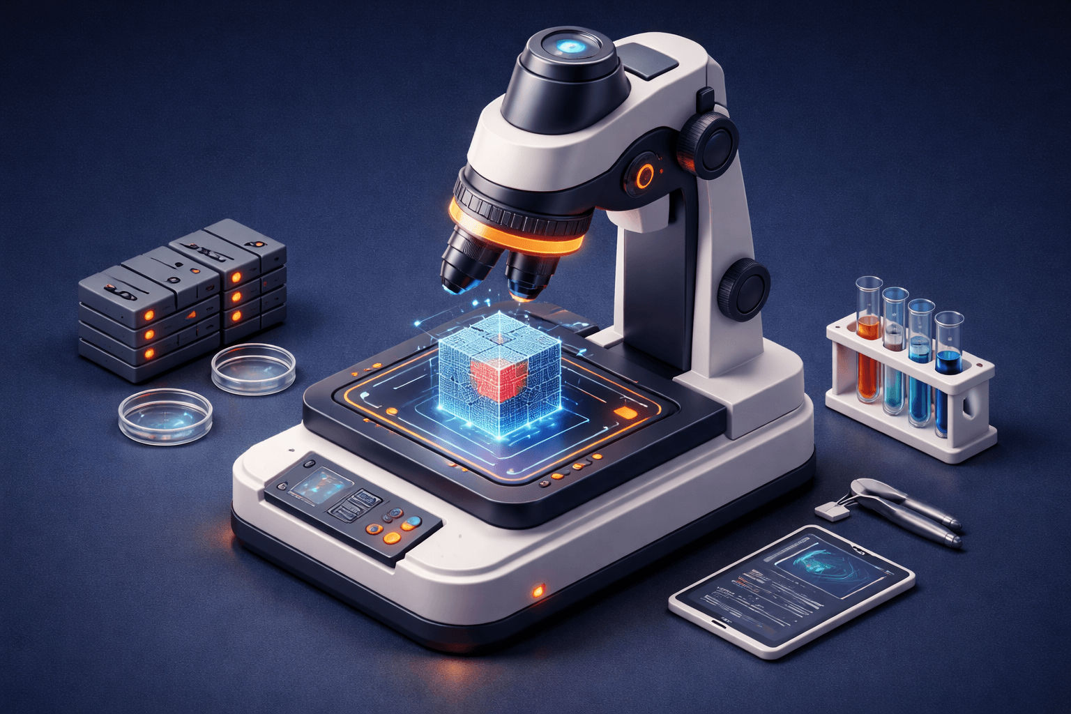 Ein digitales Mikroskop untersucht Daten