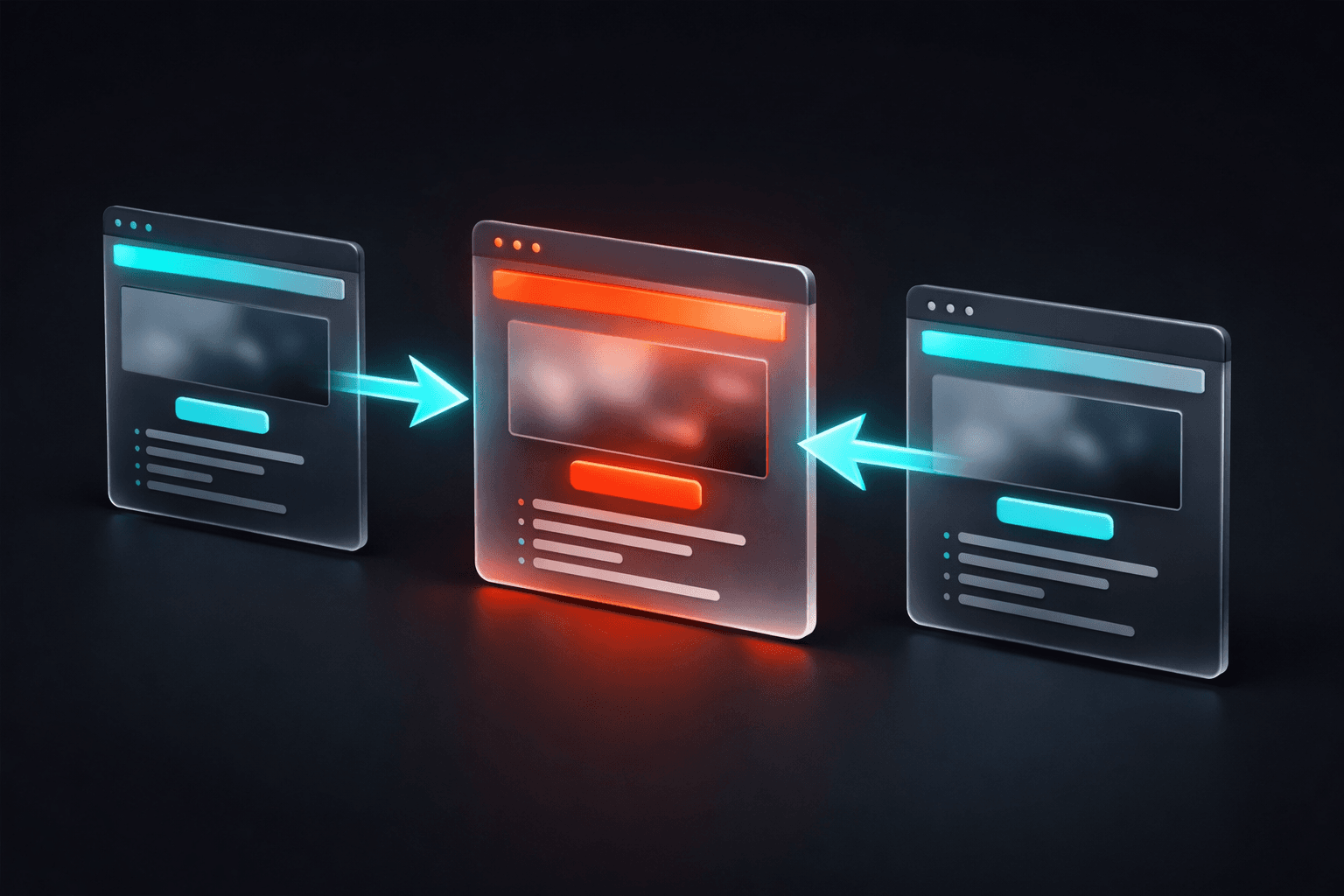 Drei identische Webseiten, wobei zwei davon mit einem leuchtenden Pfeil auf die dritte als das Original verweisen (Canonical Tag).