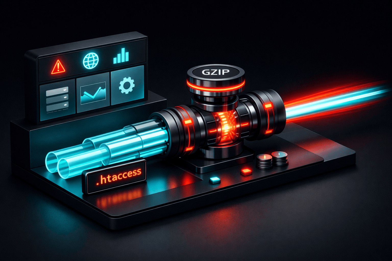 Ein digitaler Server-Schalterraum, in dem Datenströme durch Ventile komprimiert und beschleunigt werden.