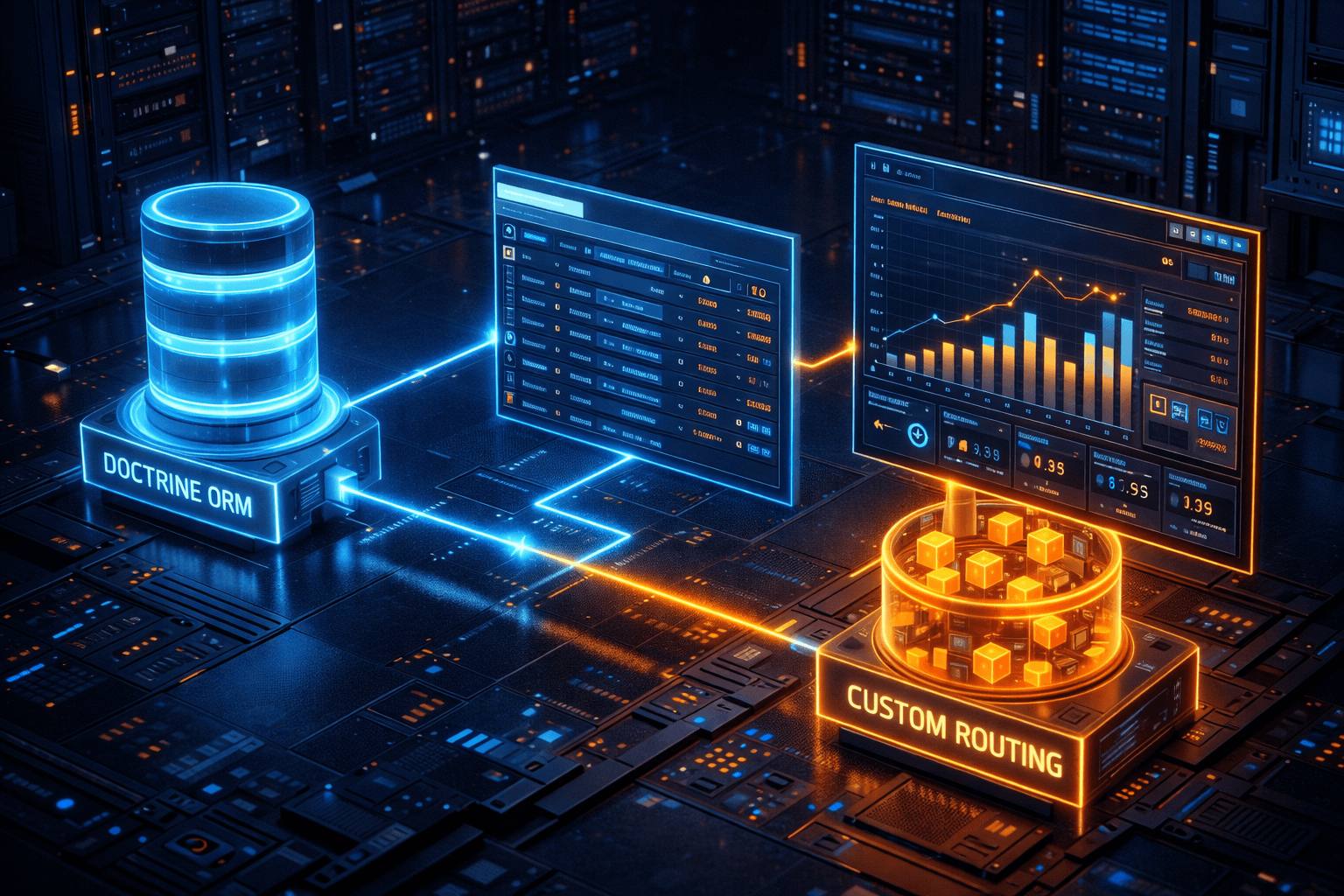 Architektonisches Diagramm zur Synergie zwischen Contao DCA, Custom Routing und Doctrine ORM