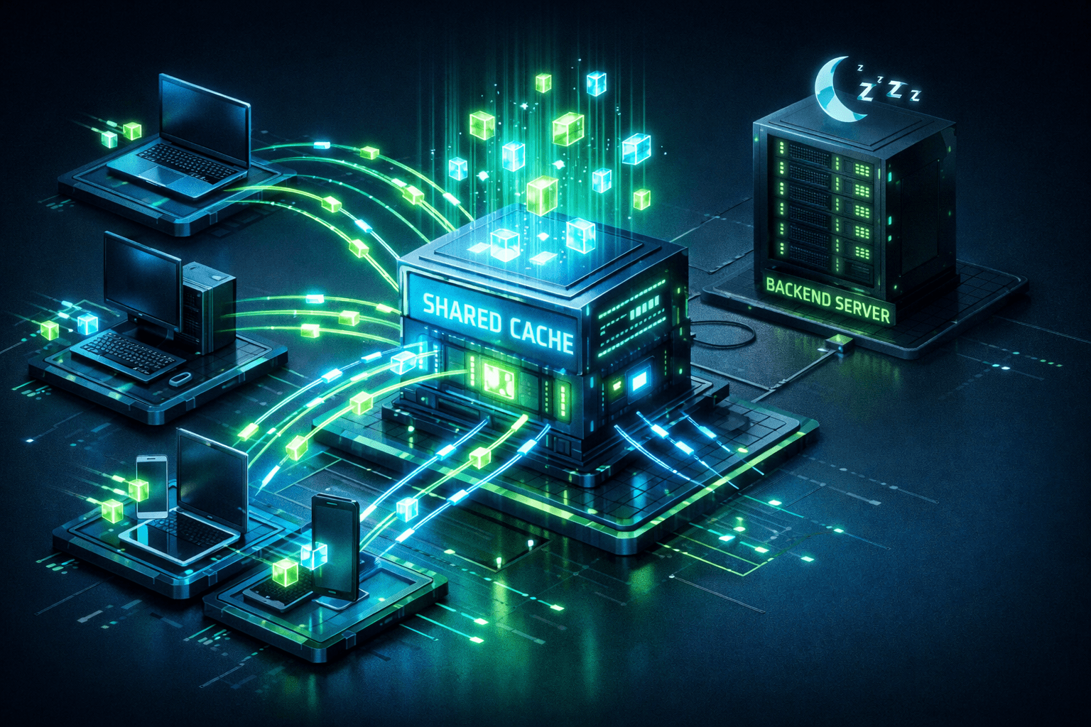Ein Reverse Proxy Server fängt als Schutzschild Anfragen ab und liefert blitzschnell gespeicherte Daten aus, bevor sie den Hauptserver erreichen.