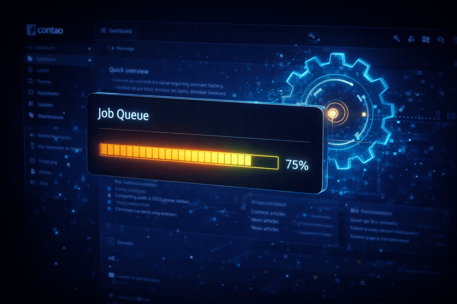 Darstellung des Contao Jobs Frameworks mit Live-Fortschrittsbalken im Backend