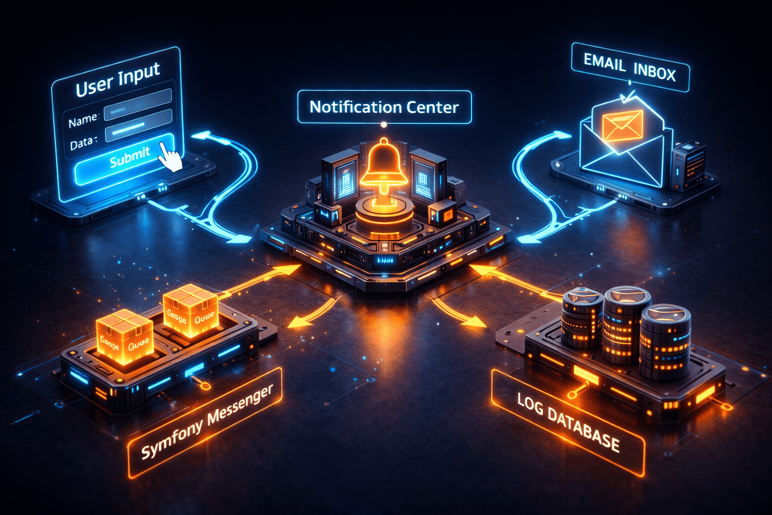 Übersicht des kompletten Lebenszyklus einer Nachricht im Contao Notification Center