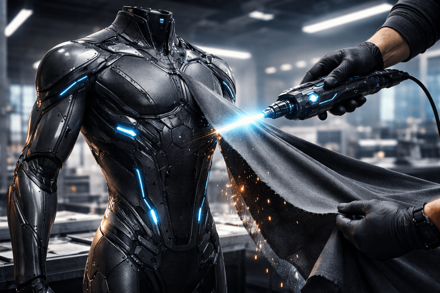 Präzisionslaser schneidet überschüssigen Code als Stoff-Metapher ab