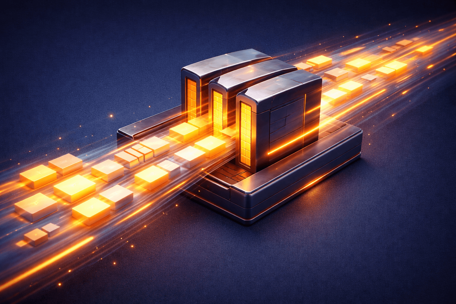 Ein Hochgeschwindigkeits-Zug auf Datenschienen