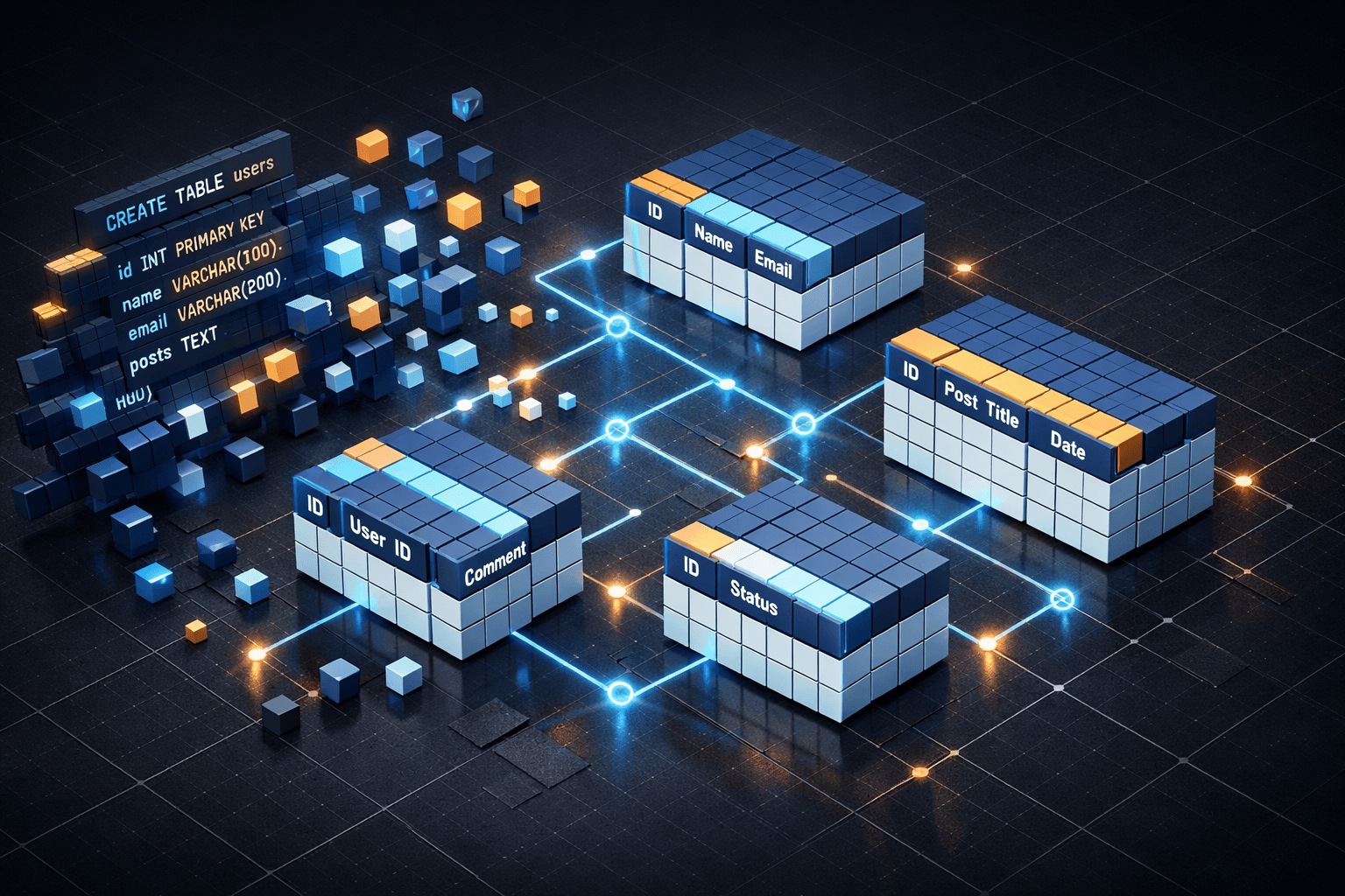 Abstrakte Datenbank-Tabellen bauen sich auf