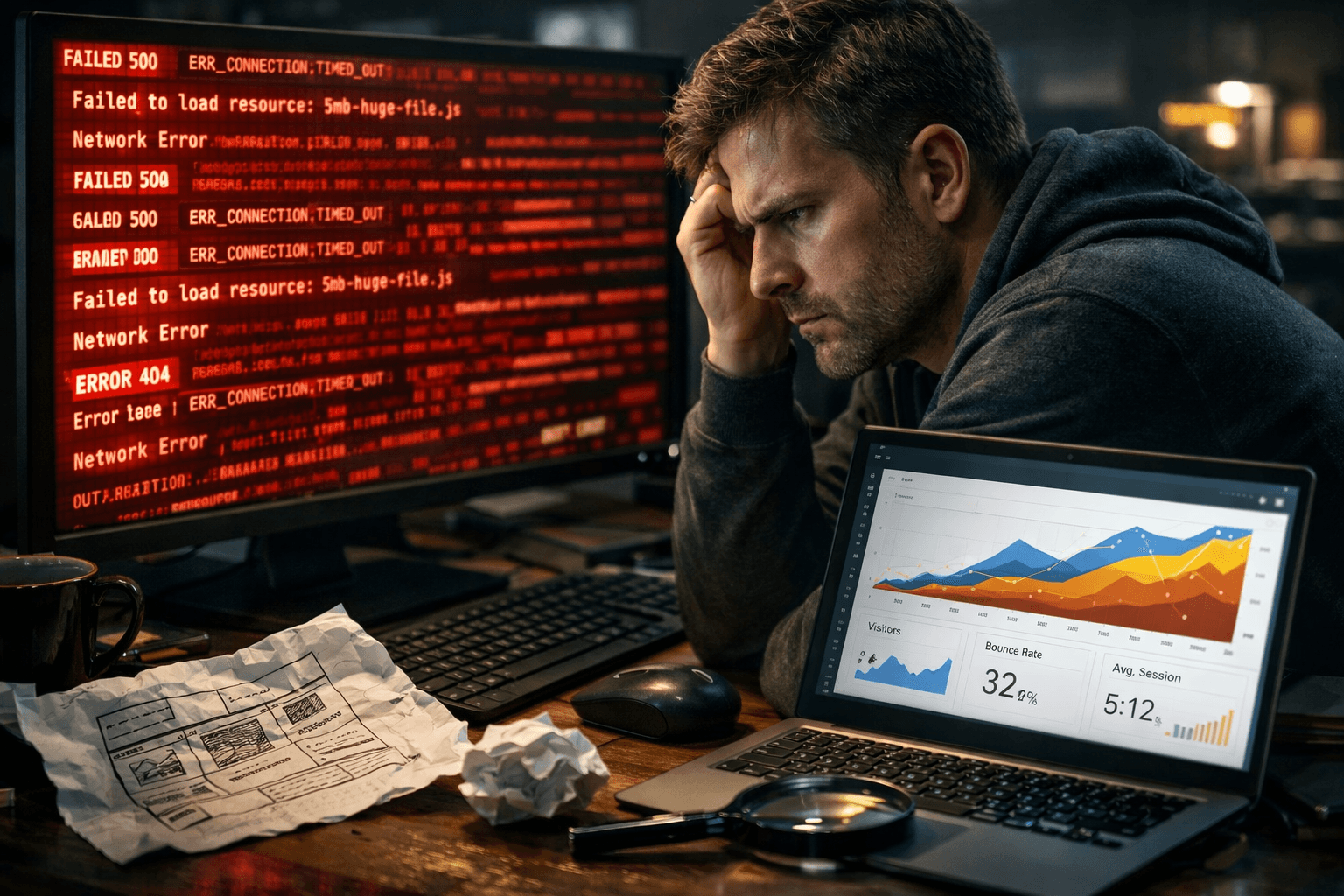 Entwickler analysiert langsame Netzwerk-Requests im Browser