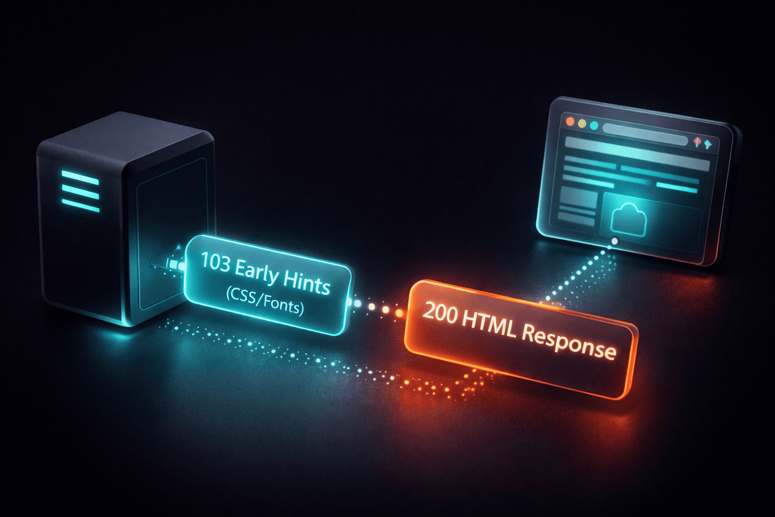Visualisierung von HTTP 103 Early Hints, wo der Server wichtige Ressourcen vorab an den Browser sendet.