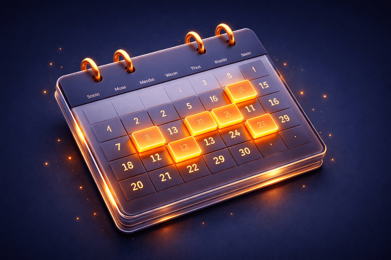 Ein 3D-Kalenderblatt mit markierten Zeiträumen