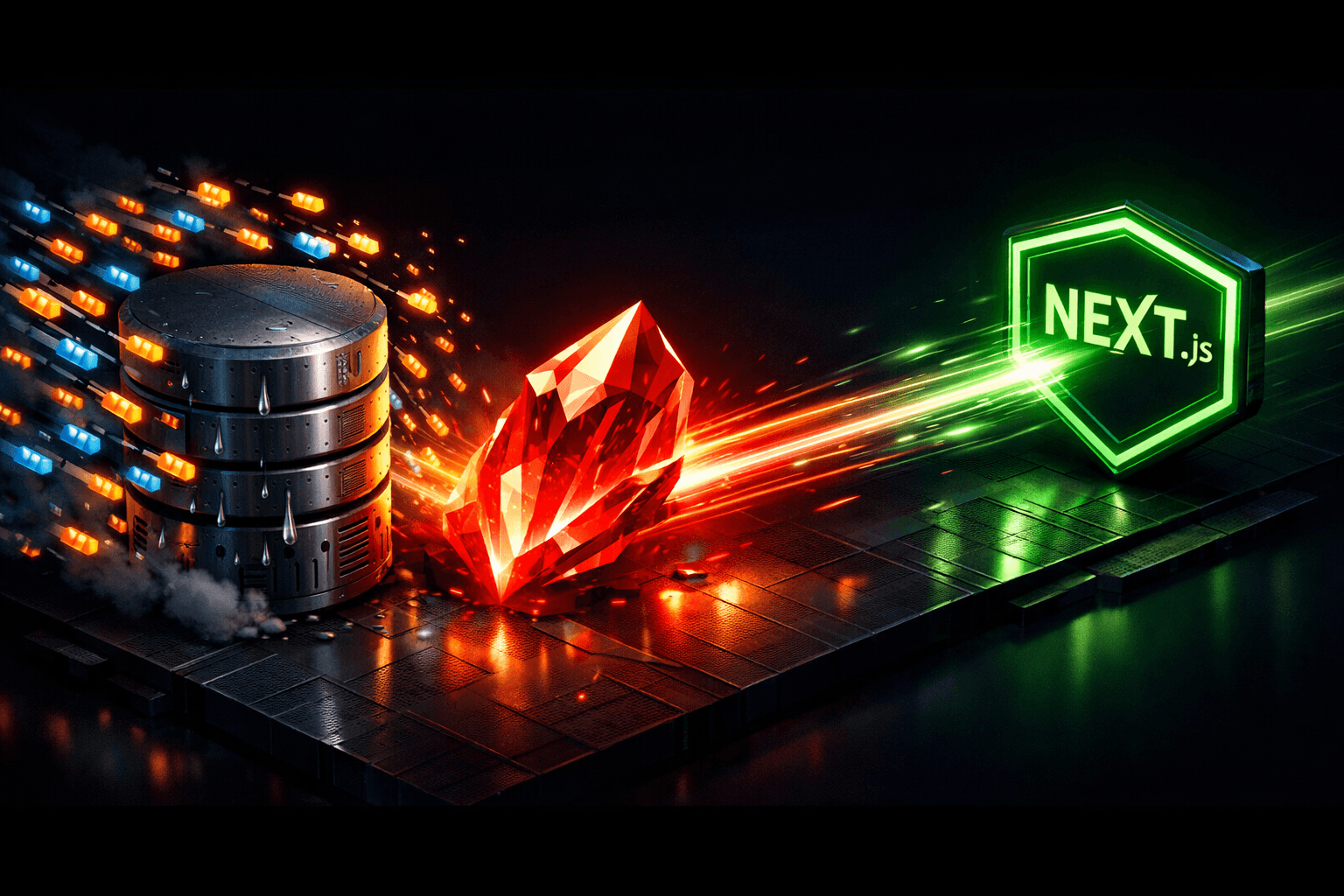 Ein roter Redis-Cache fängt API-Anfragen ab, bevor sie die Datenbank belasten.