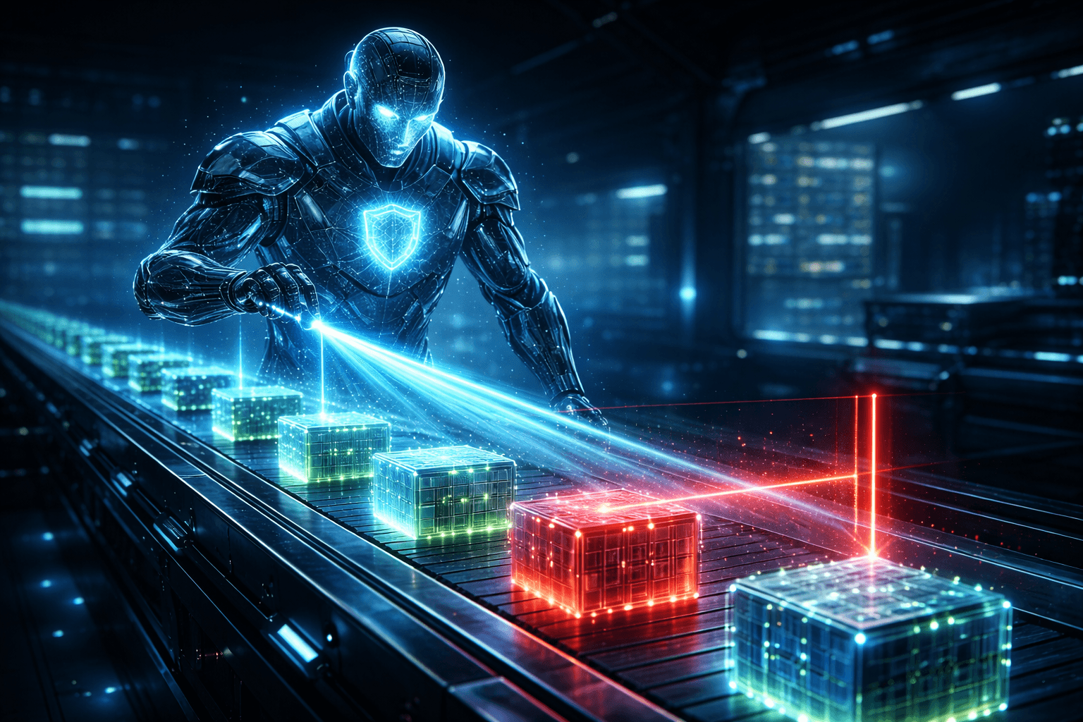 Ein digitaler Scanner prüft Datenpakete vor dem Eintritt in das System.