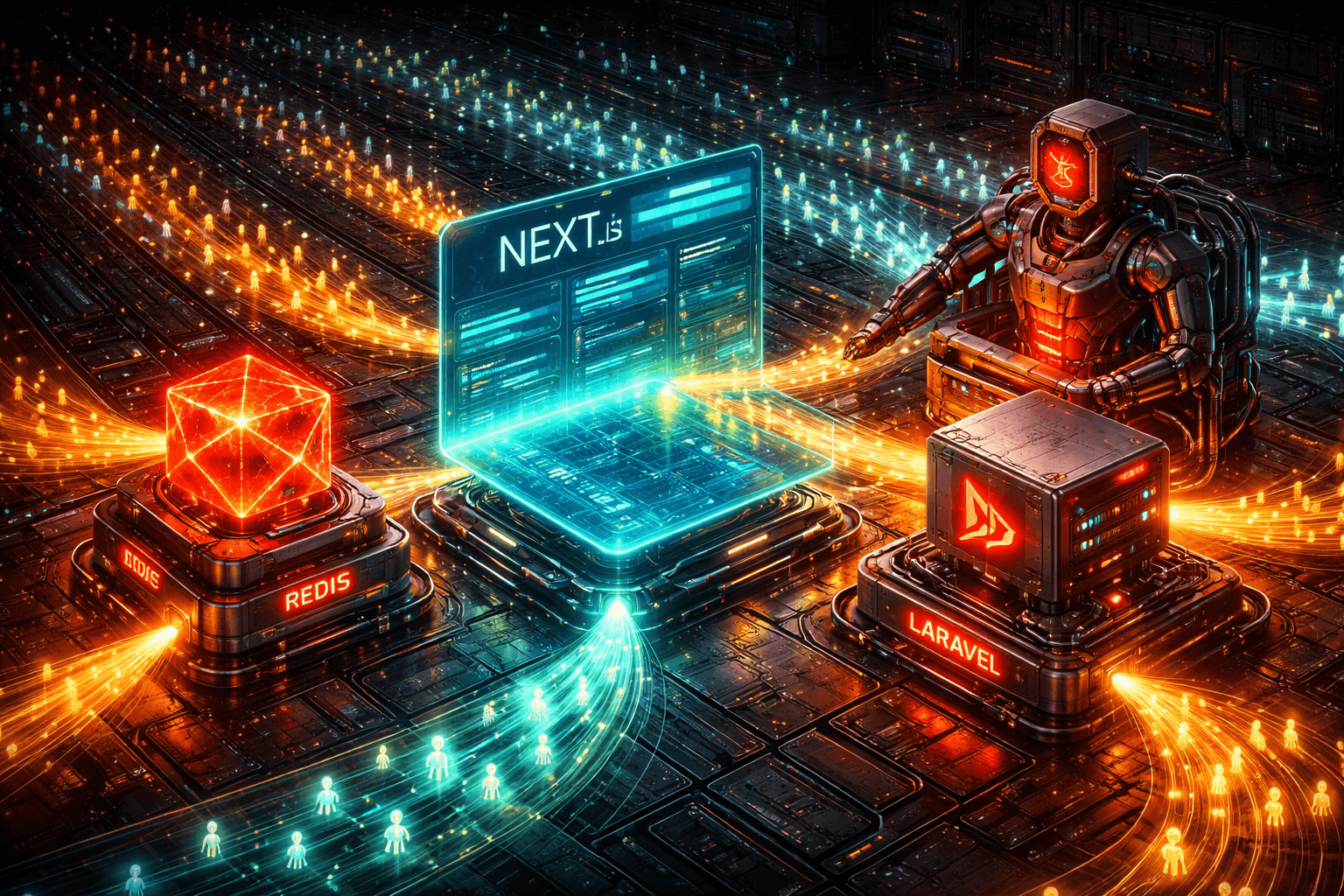 Eine perfekte, hochskalierbare Architektur aus Laravel, Redis und Next.js im Dark-Mode.