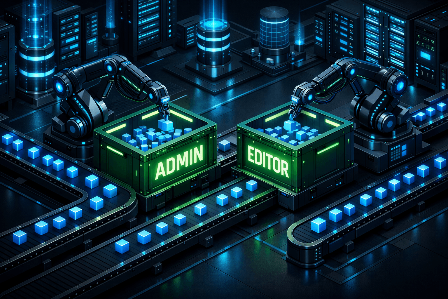 Eine digitale Fabrik generiert automatisch Rollen und Rechte für das CMS.