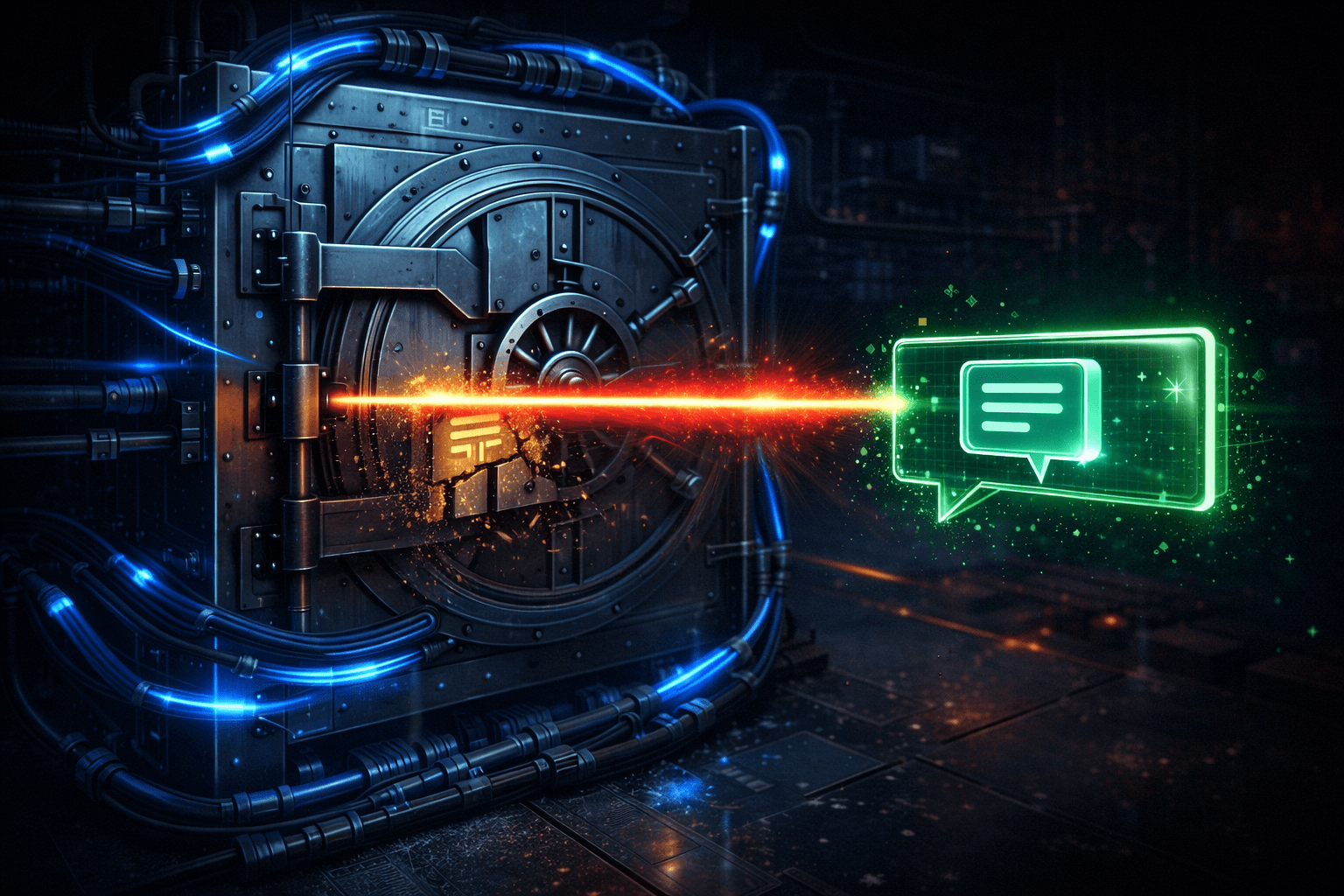 Ein alter Next.js Cache wird durch einen Laserstrahl gezielt gelöscht und durch neue Daten ersetzt.