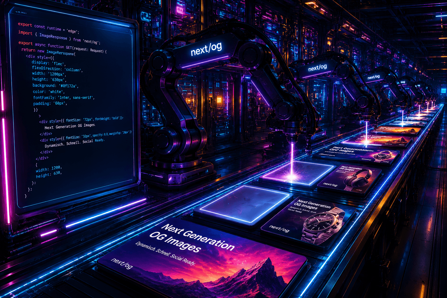 Eine digitale Fabrik generiert automatisiert Open Graph Images aus Code.