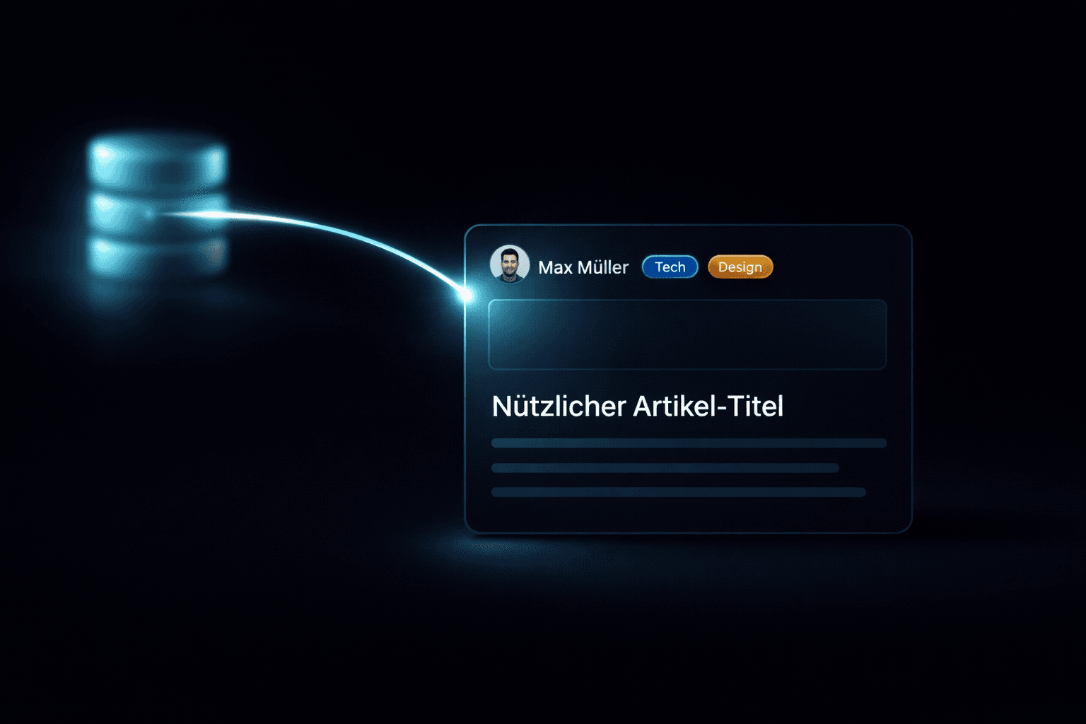 Eine moderne Artikel-Karte im Frontend zeigt den Autor und Kategorien an.