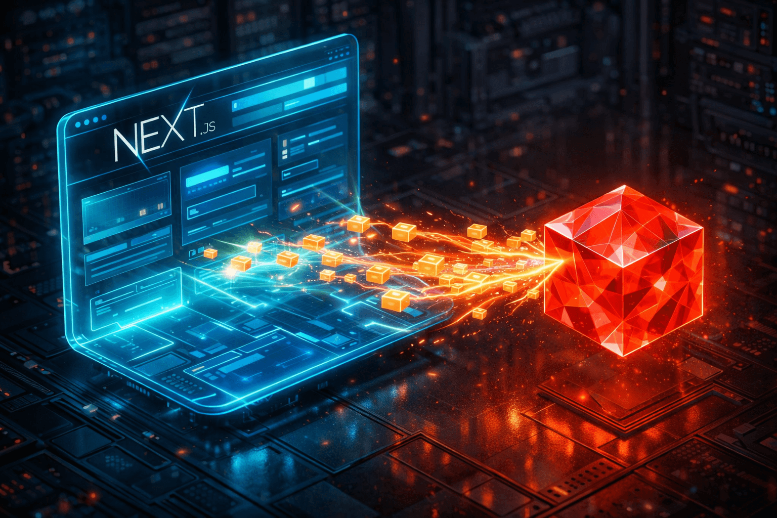 Ein Next.js Frontend zieht blitzschnell Daten aus einem roten Redis-Cache.