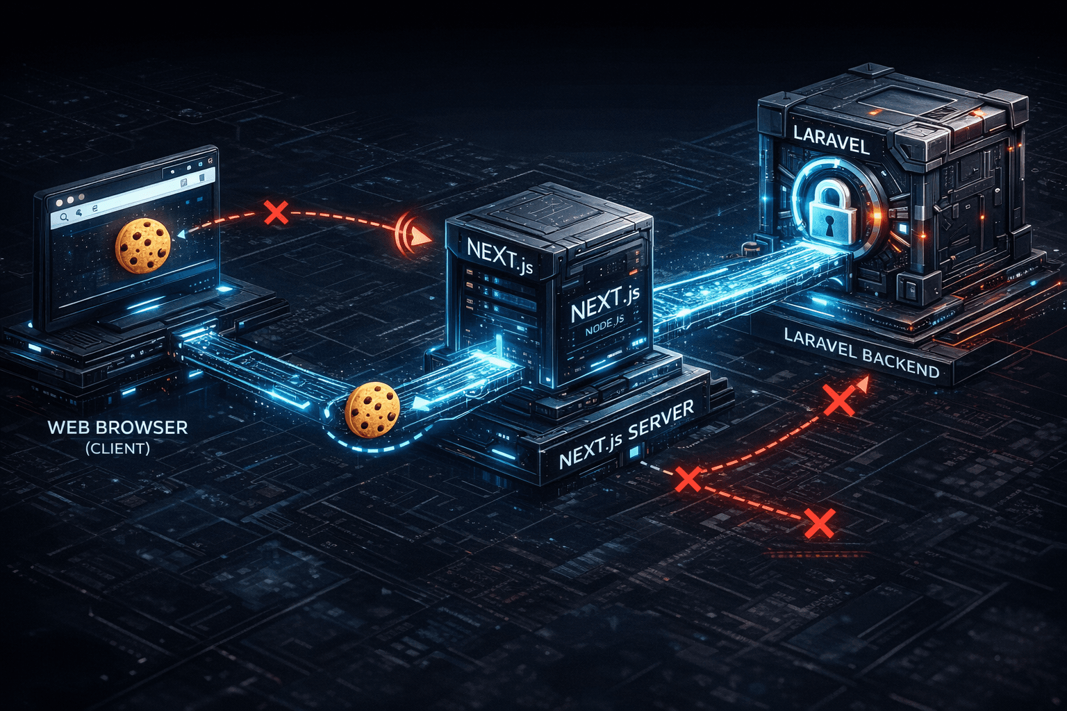 Architektur-Diagramm, das zeigt, wie Next.js Server Components Cookies an eine externe API weiterleiten.