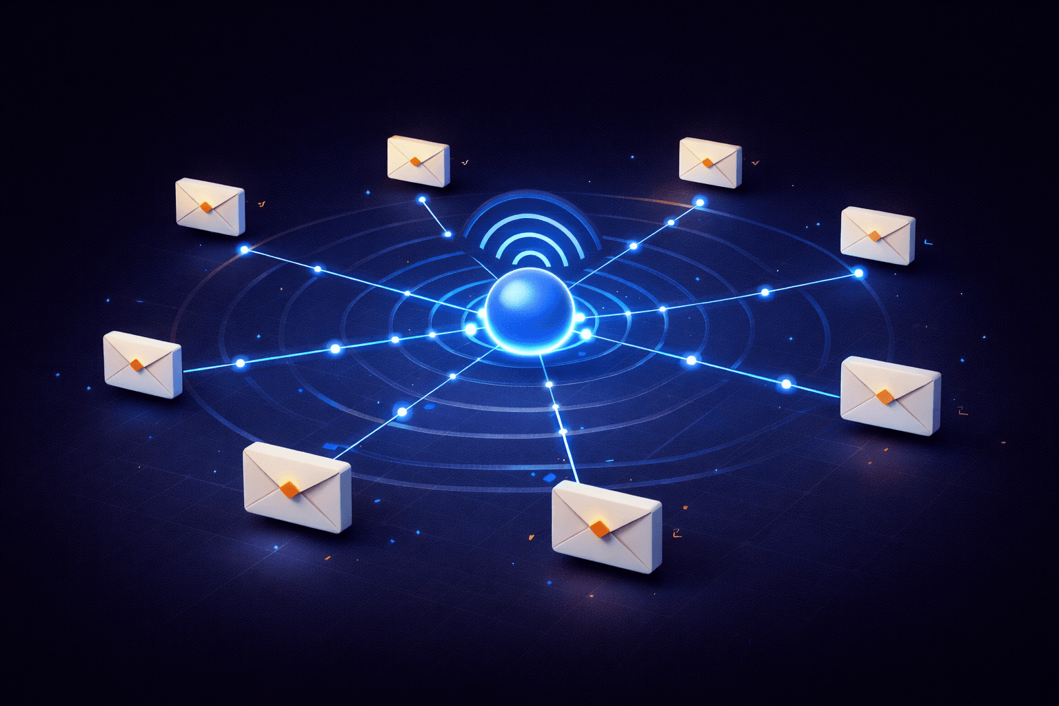 Ein zentraler Hub sendet Signale aus