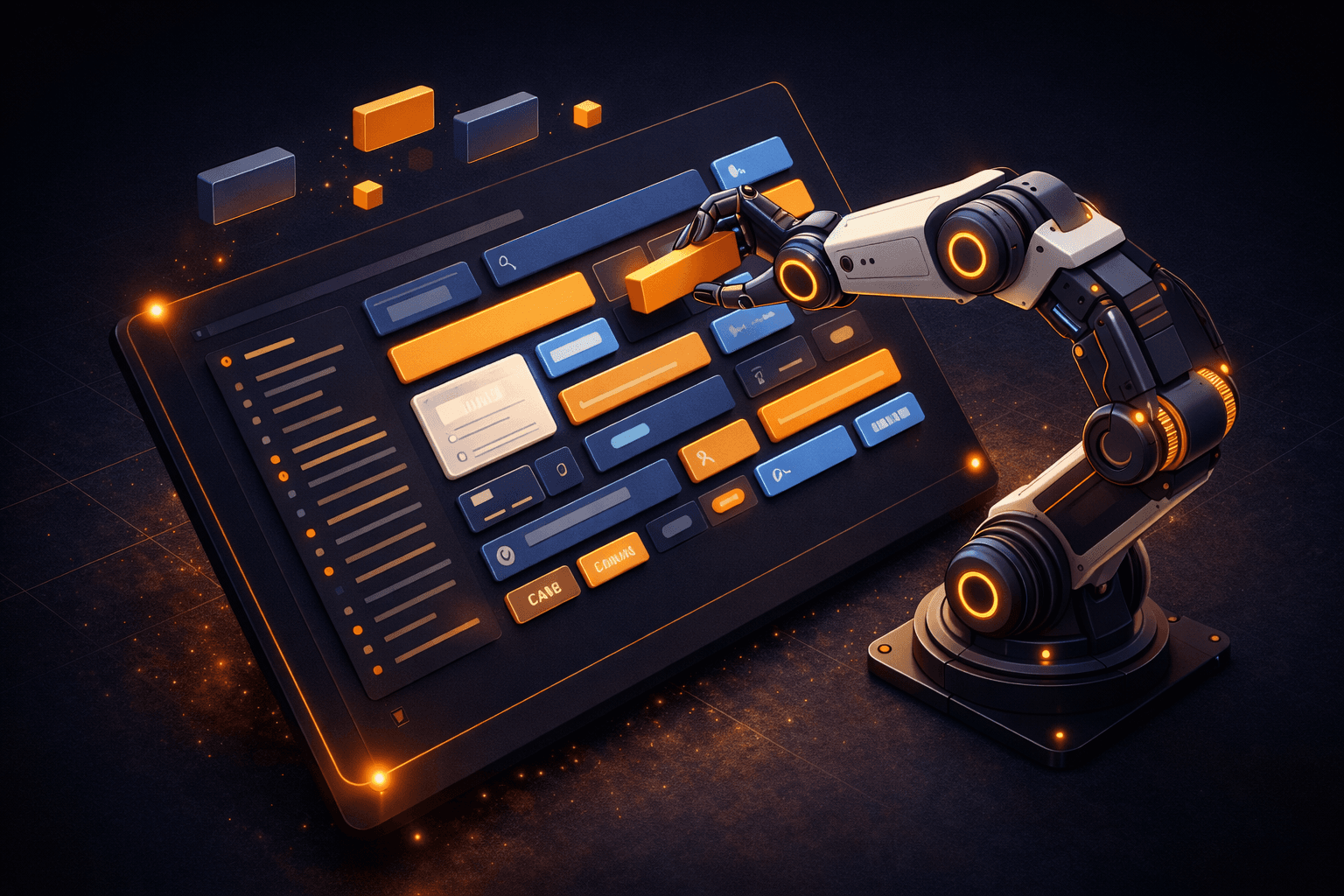 Ein Roboterarm sortiert Interface-Elemente
