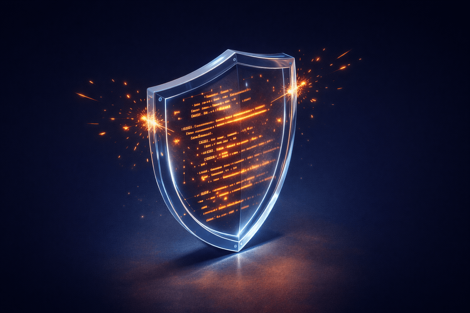 Ein Schutzschild vor einem Code-Block