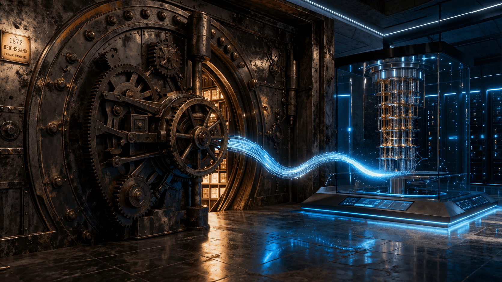 Glasfaserkabel verbindet alten Tresor mit Quantencomputer