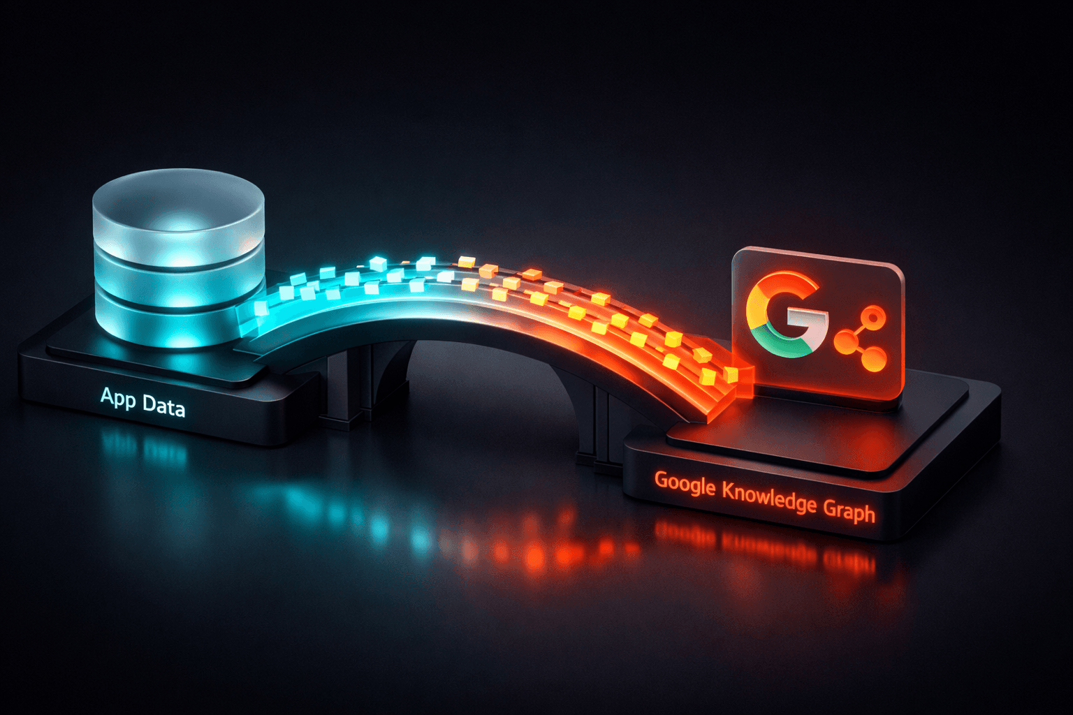 Eine digitale Brücke, die Anwendungsdaten strukturiert an den Google Knowledge Graph überträgt.