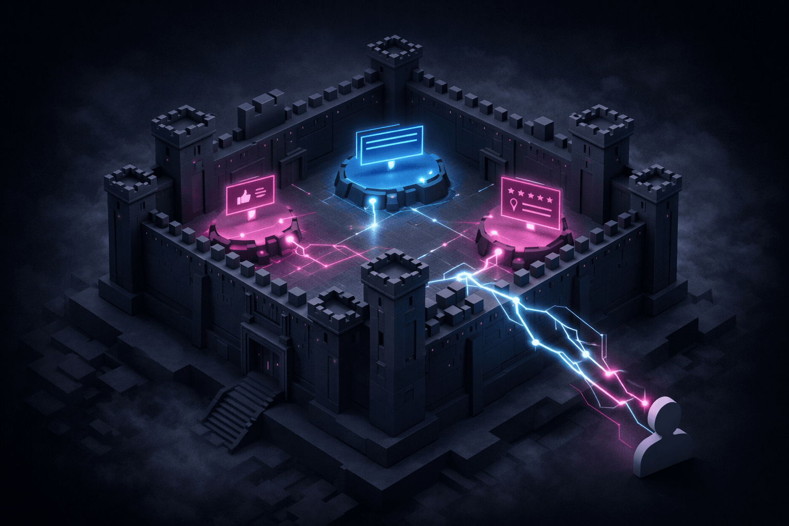 Client Boundaries und Islands Architecture in Next.js Eine Server Component Festung mit kleinen, interaktiven Client-Inseln.