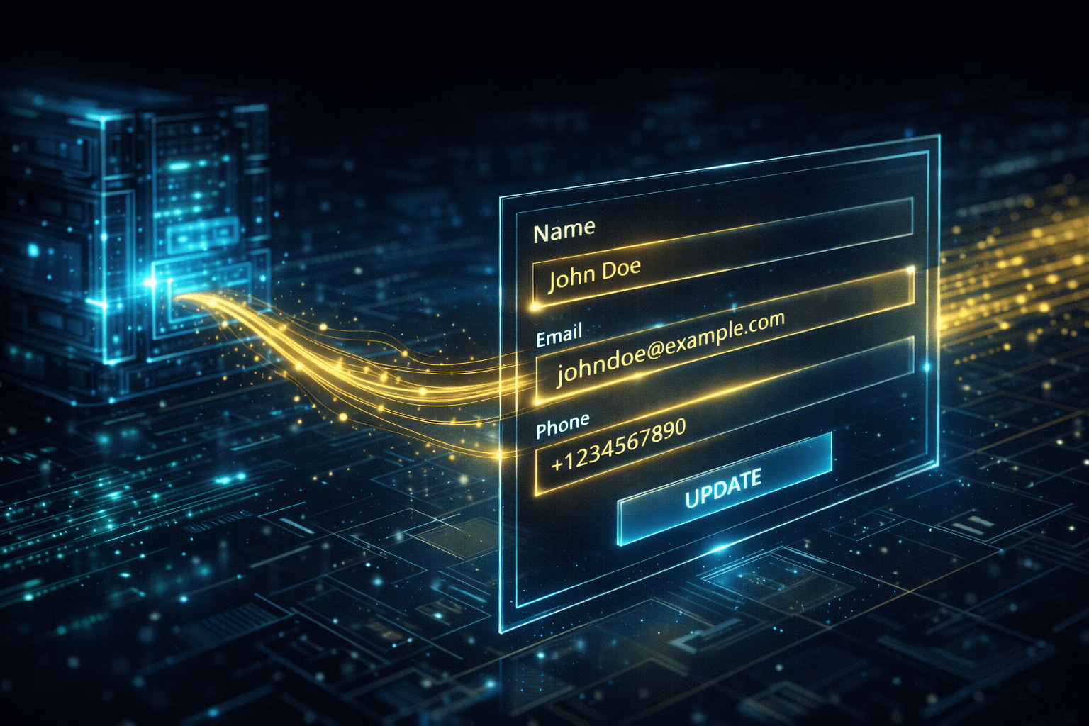 Asynchrones Pre-filling beim Bearbeiten von Daten Holografische Daten füllen ein leeres Formular für ein Update auf.