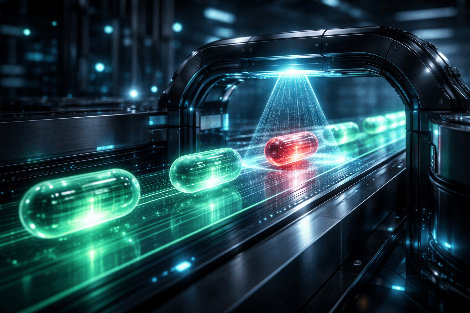 Automatisierte API-Tests: Schnittstellen bombensicher prüfen Fotorealistische Darstellung eines hochmodernen, automatisierten Qualitätskontrollsystems, bei dem leuchtende Datenpakete durch einen fehlerfreien Scan-Prozess laufen.