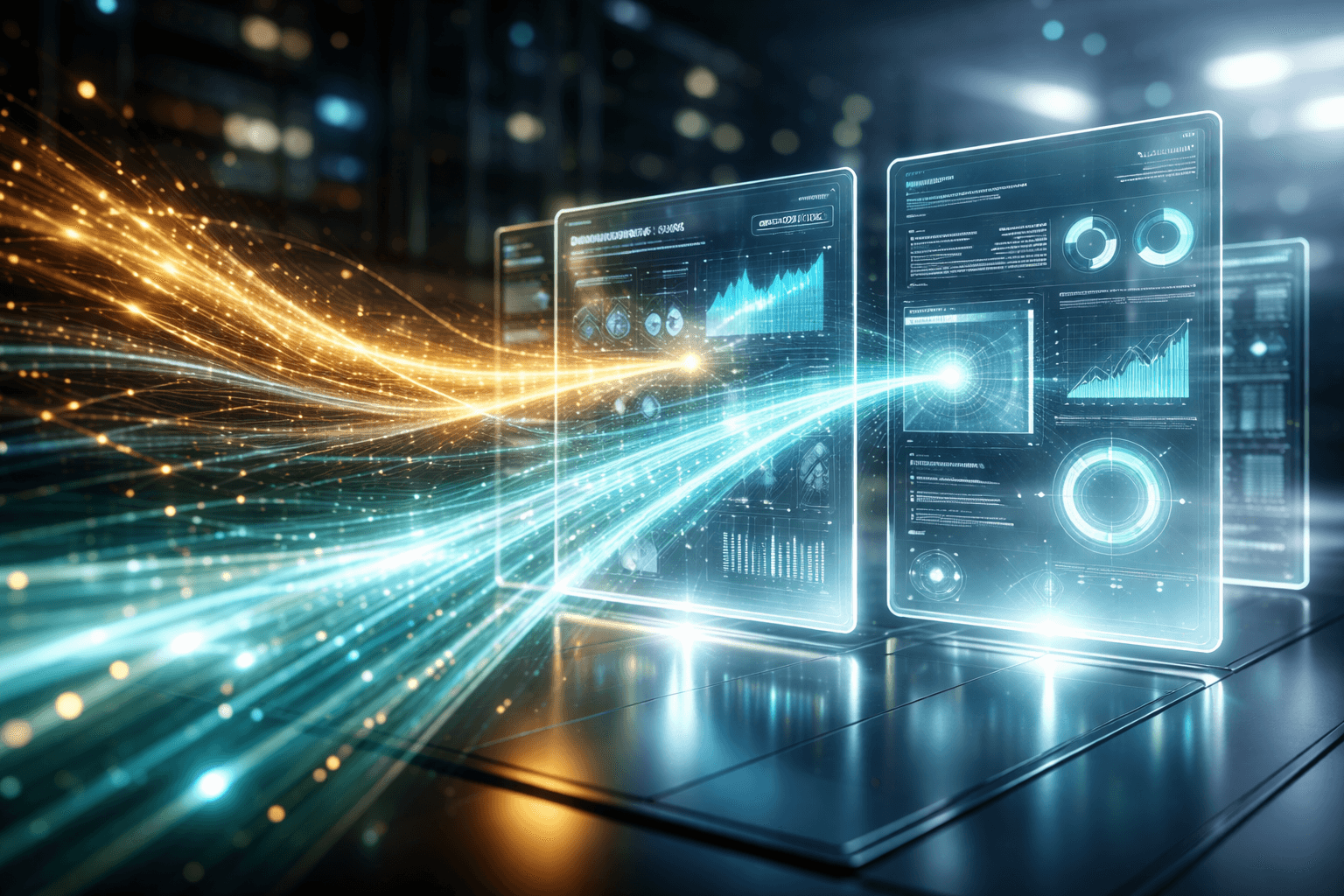 API-Daten im Frontend: Fetch, Cache & State-Management meistern Fotorealistische Darstellung einer perfekten, leuchtenden Datenübertragung von einem tiefen Backend zu eleganten, schwebenden Frontend-Modulen.