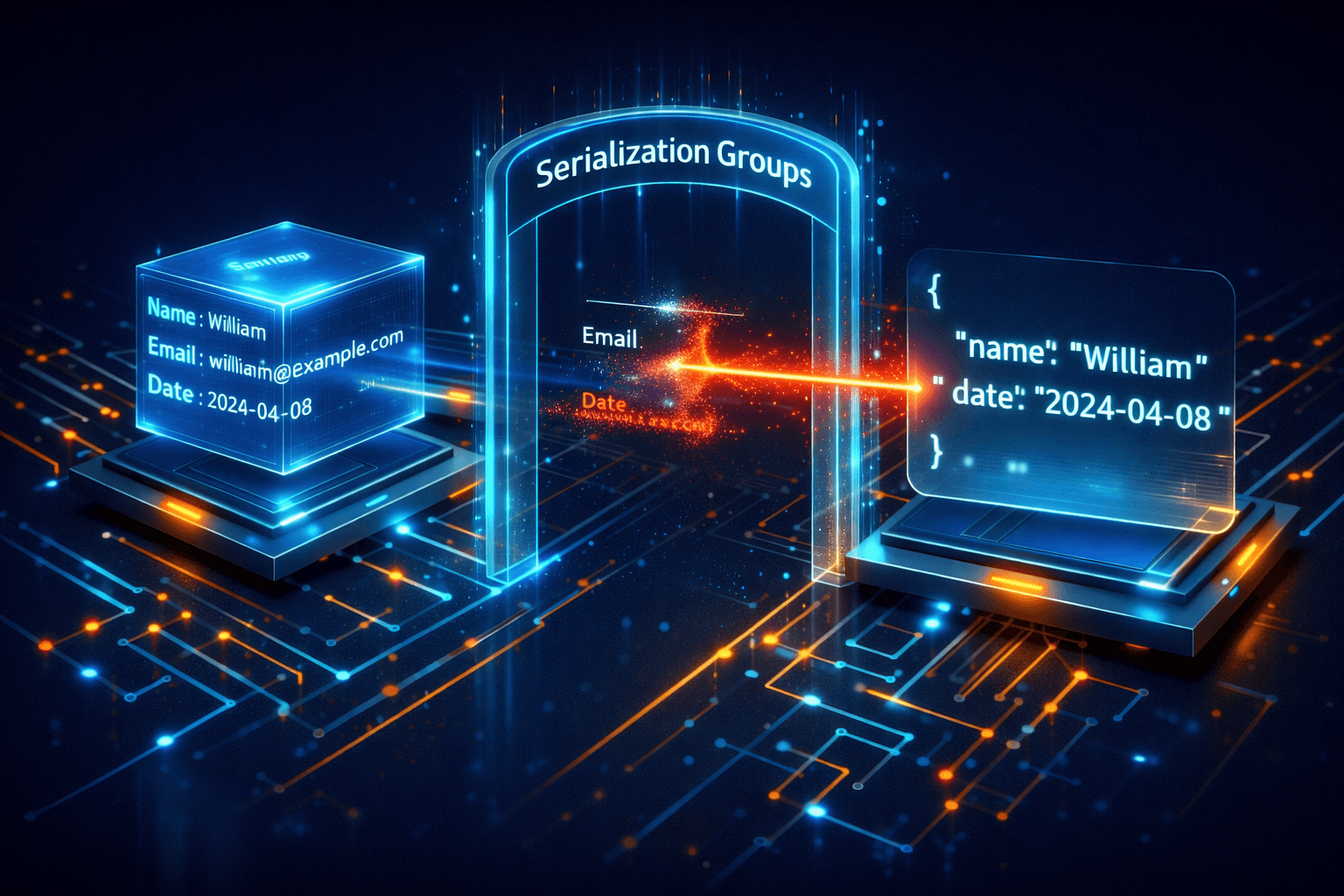 Serialization Groups als Daten-Türsteher Darstellung der Datenfilterung durch Symfony Serialization Groups in API Platform
