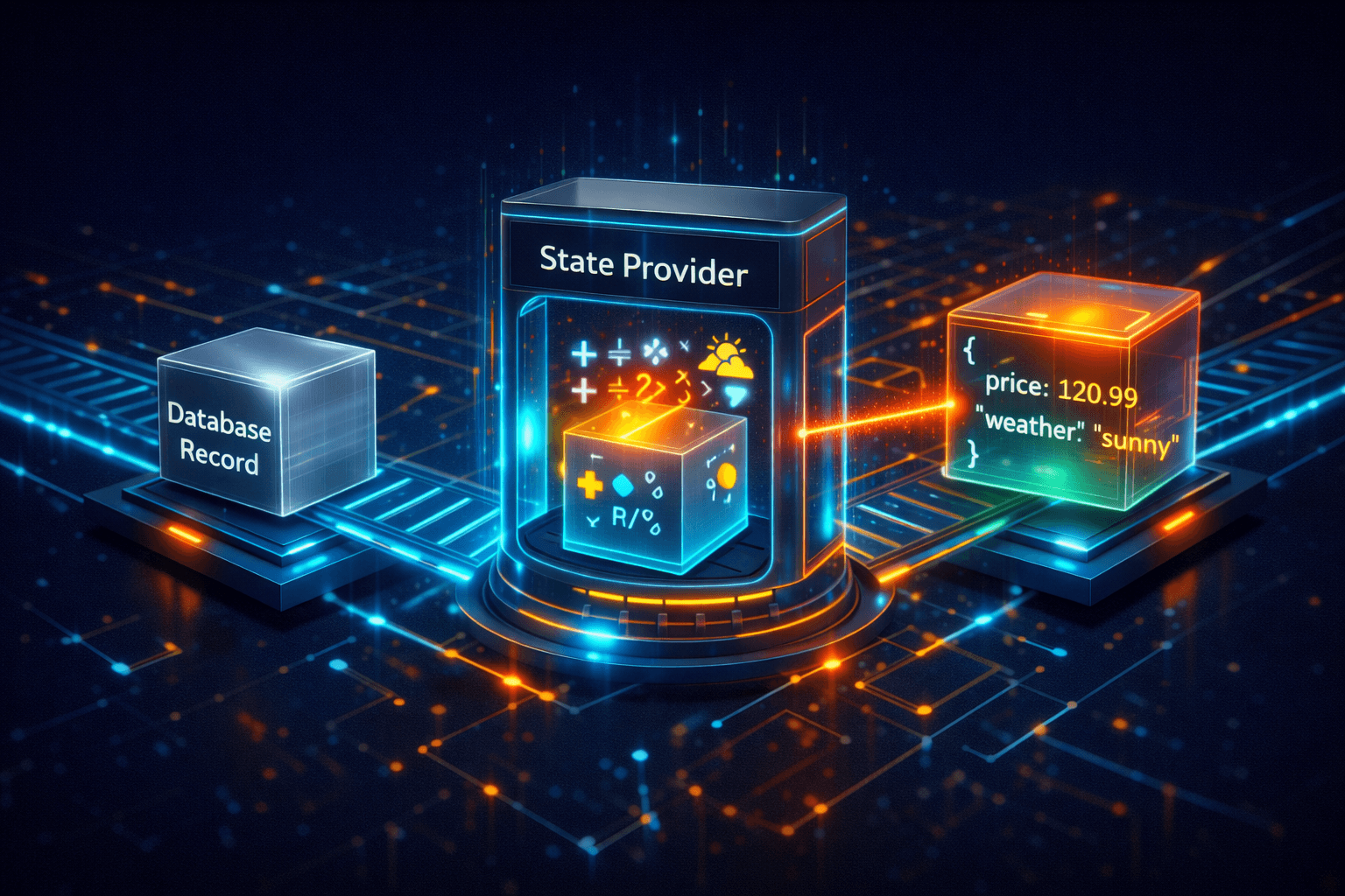 Custom State Provider in API Platform Darstellung eines State Providers in API Platform, der Datenbank-Daten um berechnete Logik anreichert