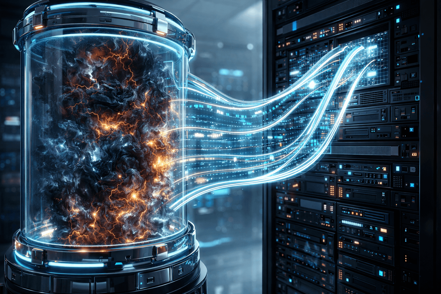 Datenbankzugriffe und externe Schnittstellen sicher kapseln Eine sichere Hightech-Kammer isoliert gefährliche Datenzugriffe von modernen Servern