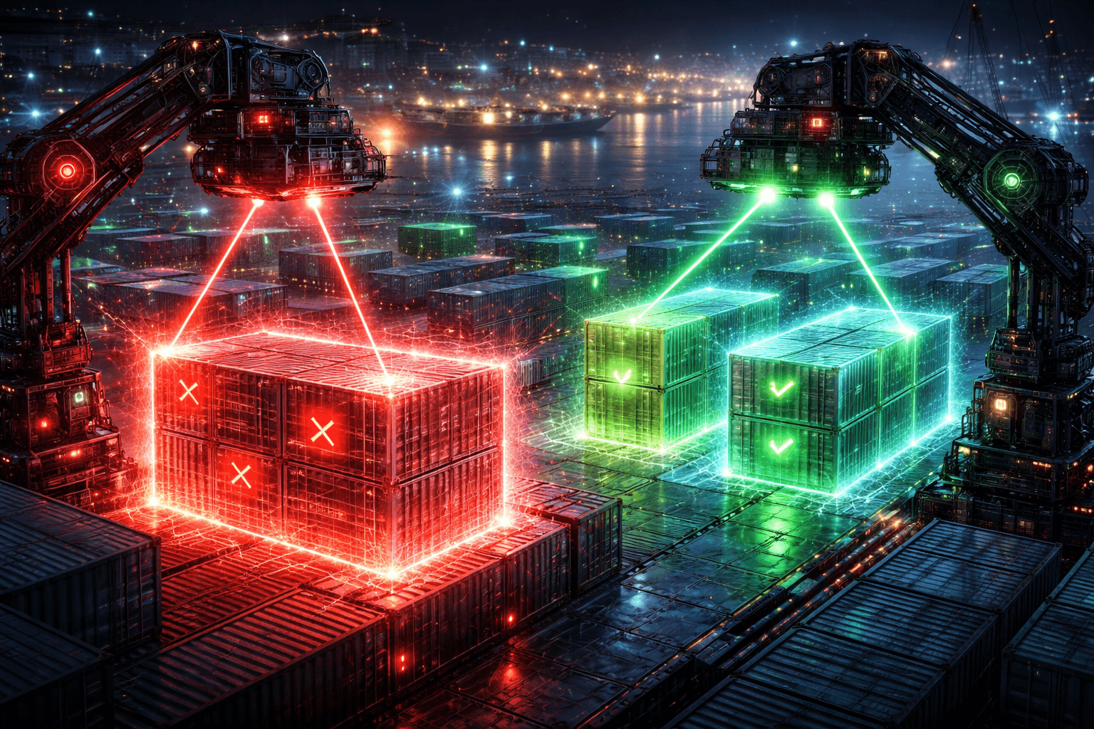 Sicherheit für externe Abhängigkeiten und NPM-Pakete Roboter scannen digitale Frachtcontainer, um schädliche Software-Pakete auszusortieren