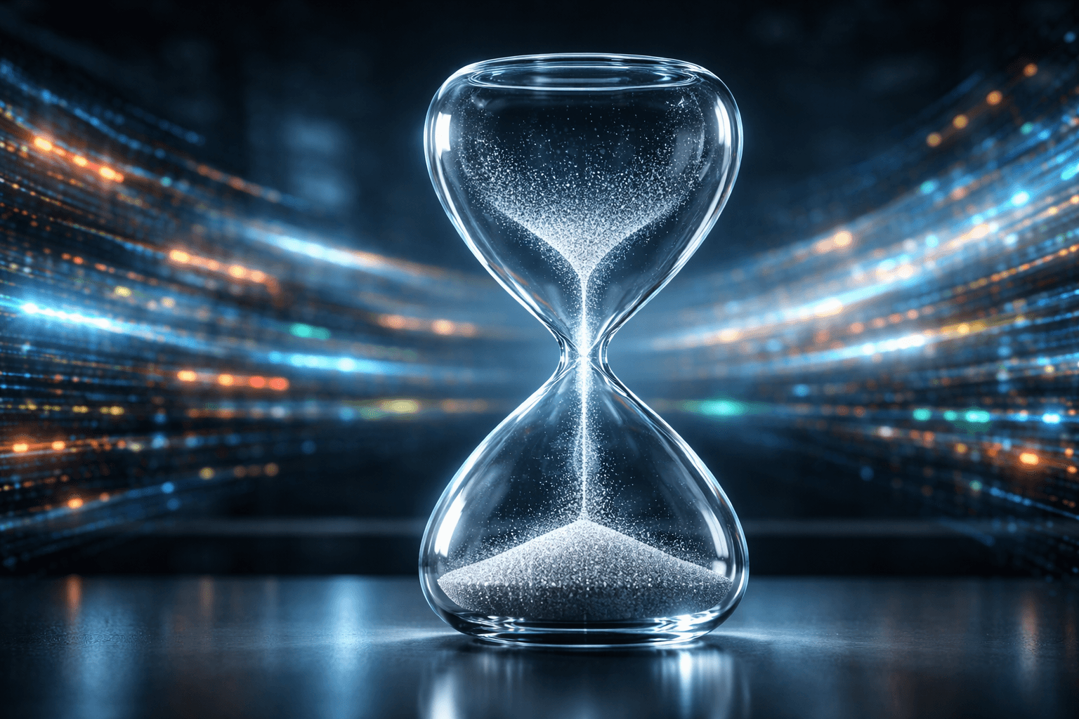 Flaky Tests durch dynamische Elemente verhindern Sanduhr, bei der die Zeit stehen geblieben ist, als Metapher für das Einfrieren dynamischer Web-Inhalte