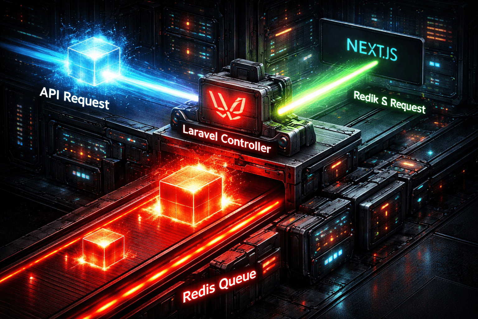 Jobs asynchron abfeuern Ein Laravel-Controller schickt eine schnelle Antwort ans Frontend und lagert die schwere Arbeit in die Queue aus.