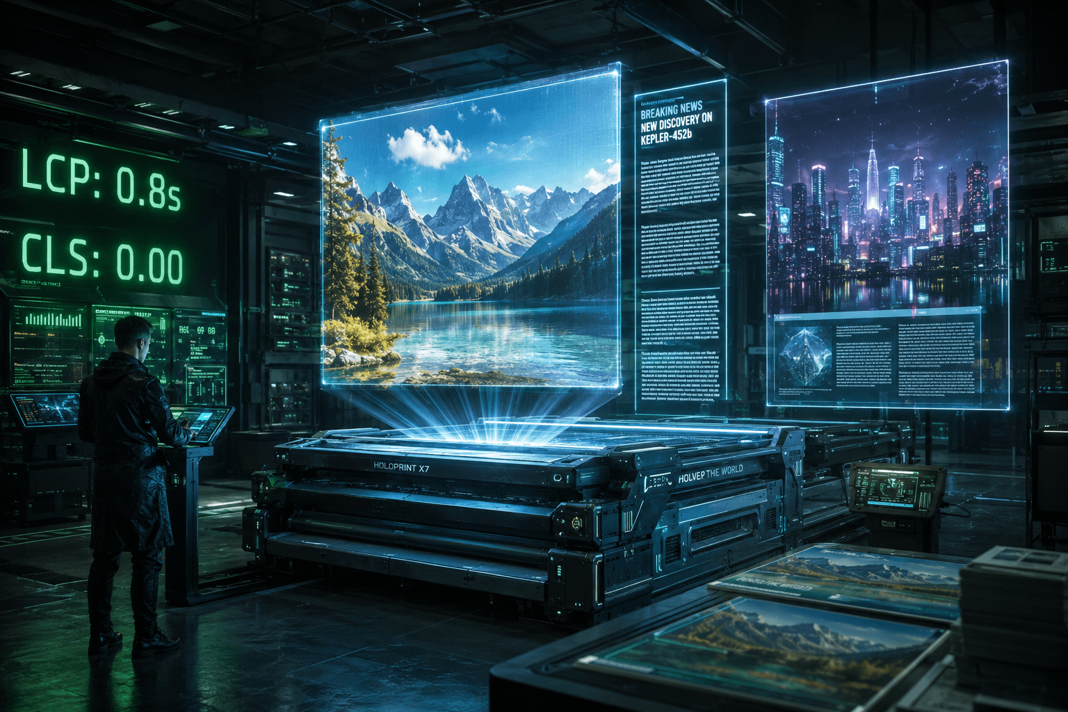 Eine holografische Maschine rendert Bilder und Schriften blitzschnell und ohne Layout-Verschiebungen.