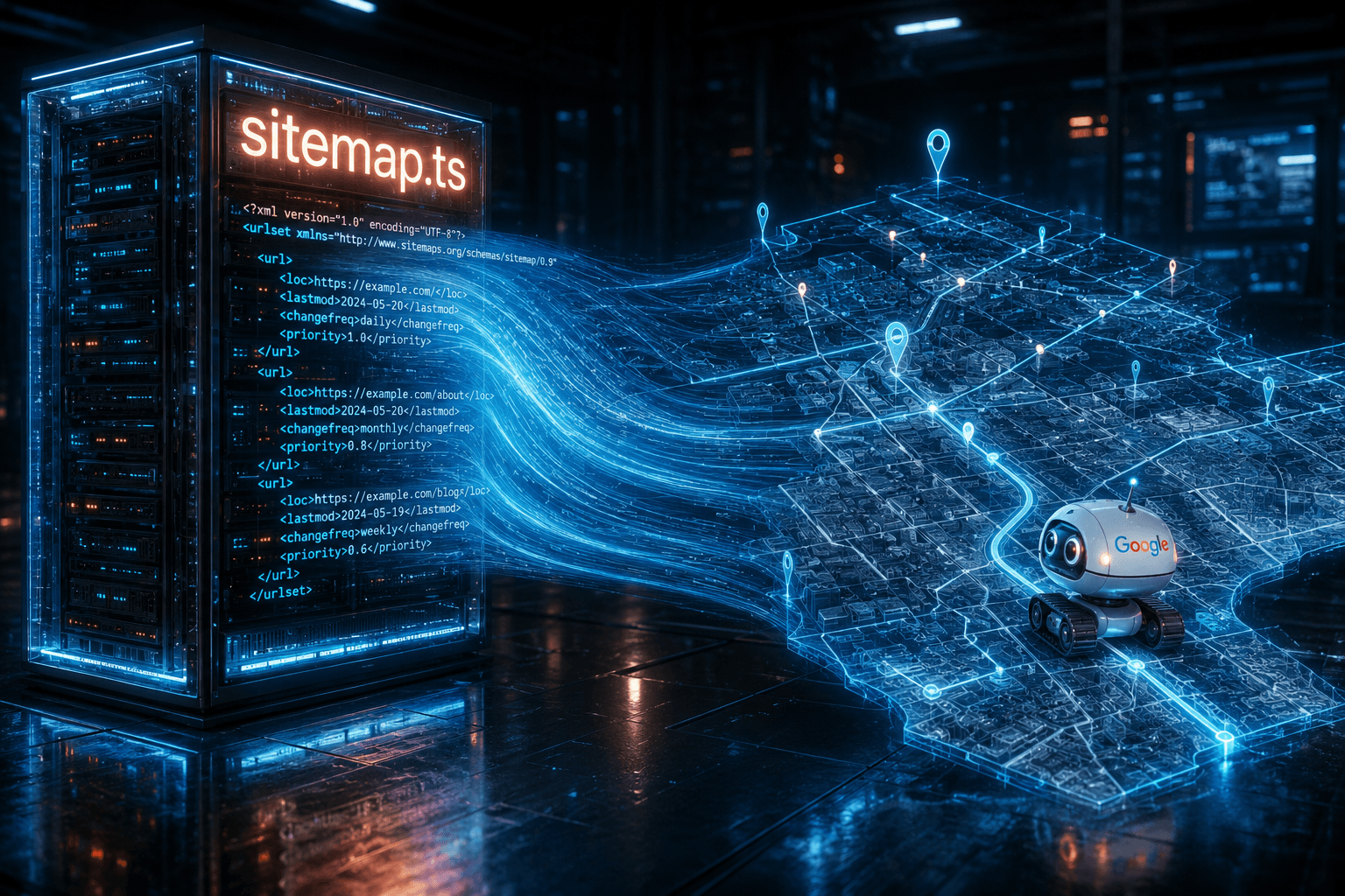 Die Datei sitemap.ts generiert on the fly eine strukturierte XML-Landkarte für den Googlebot.