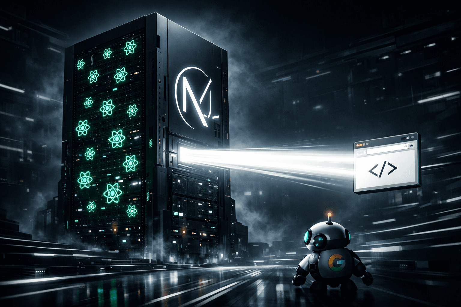 Maximale Performance mit React Server Components Ein Next.js Server rendert reines HTML und sendet es blitzschnell an den Browser.