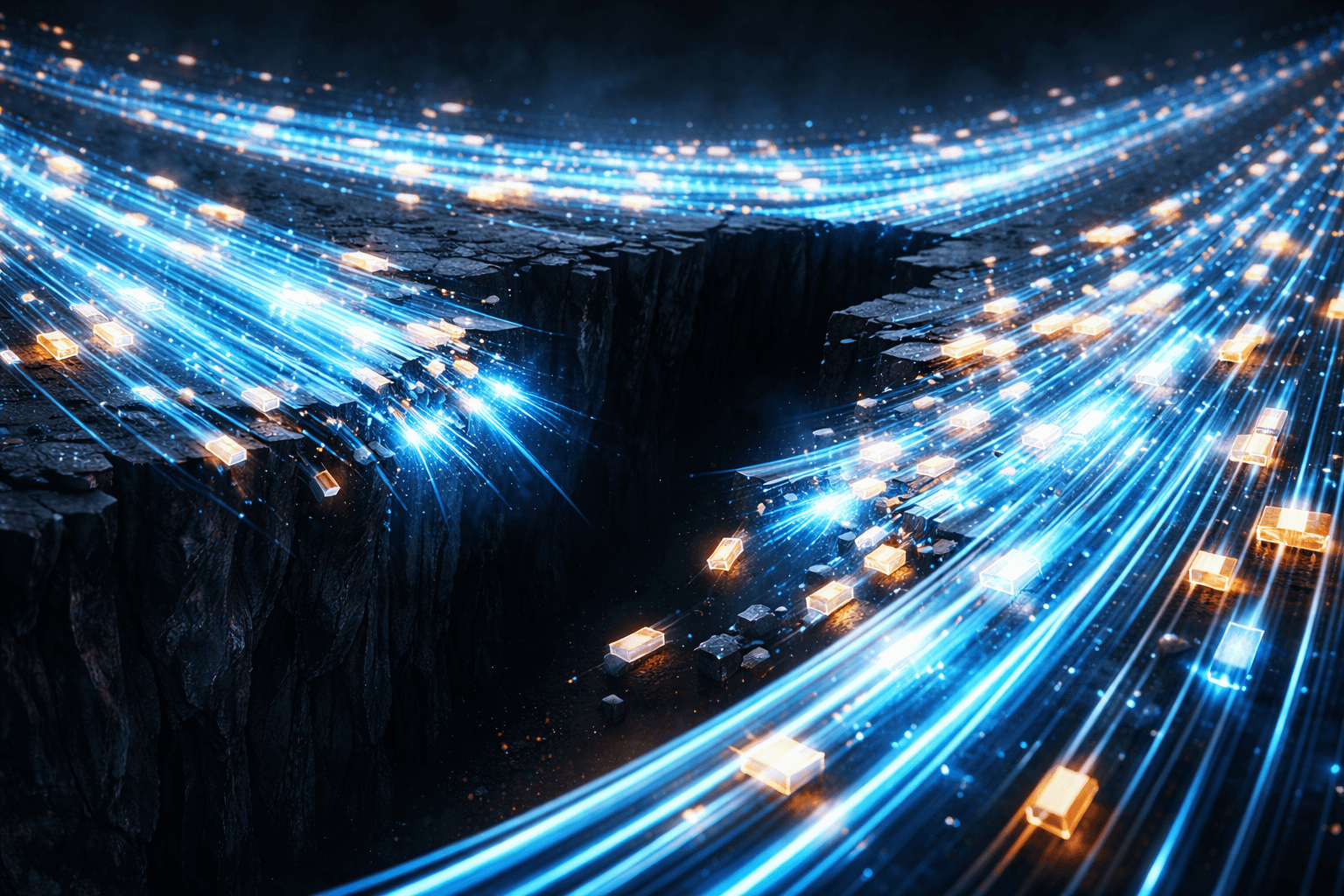 Downtime vermeiden: Die Gefahr traditioneller Deployments Eine unterbrochene Datenautobahn symbolisiert gefährliche Ausfallzeiten bei Software-Updates